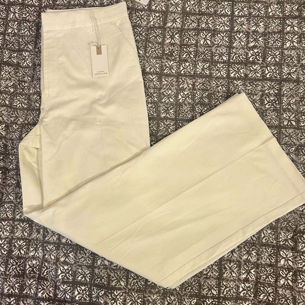 Good American Cream Wide Leg High-Waist Pants
